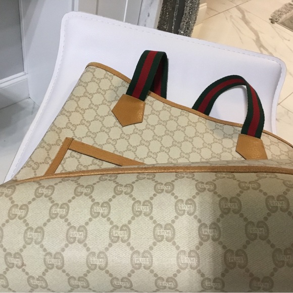 Gucci Cream and Tan Tote with Green and Red Straps - Picture 5 of 8